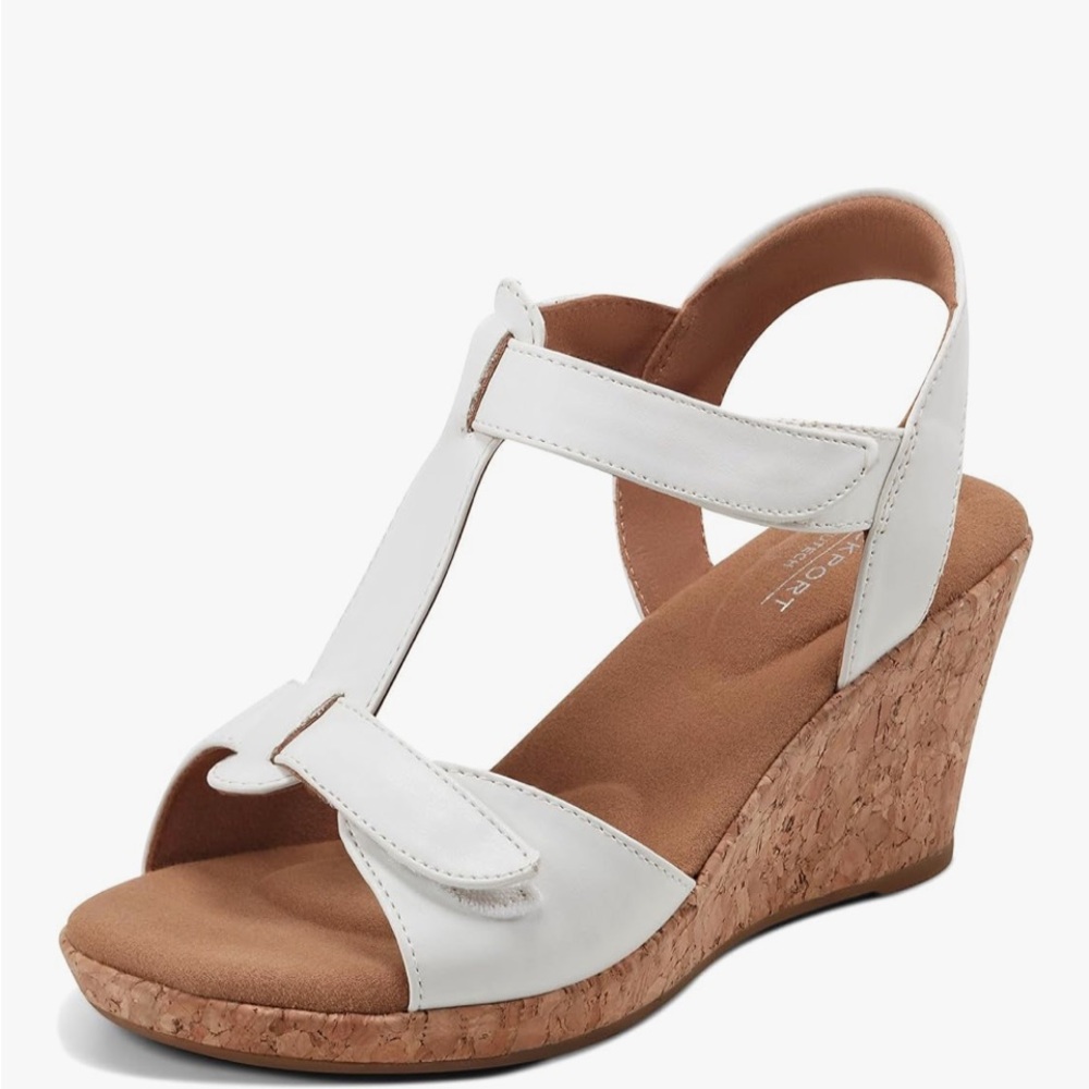 Rockport White Leather Wedge Sandals